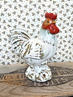 Vintage Ceramic Rooster Figurine Country Farmhouse Chicken Statue 8'' Tall