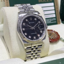 Rolex Datejust 36mm 116234 Steel Watch - Black Jubilee Diamond Dial Box & Papers