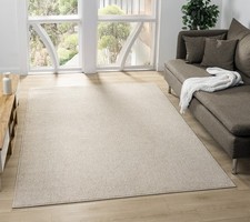 Plain Beige Living Room Rug Large Hallway Runner Mat Washable Carpet UK
