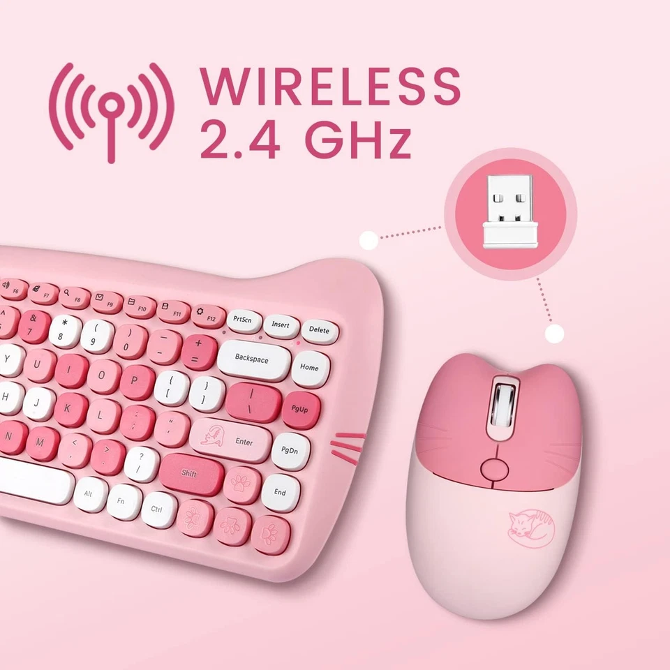 Perixx PERIDUO-715 Wireless Mini Keyboard and Mouse Set - Cute Cat-Like Design - Image 2 of 4