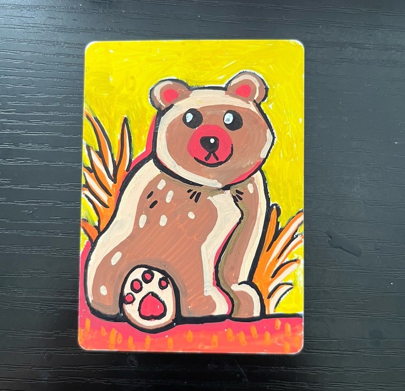 ACEO ART CARD Original - Cute Bear Cub Animal Cartoon- Jessica Skye Design