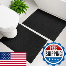 YIHOUSE Black Bathroom Rug Sets 2 Piece, Bathroom Mat Quick Dry, Thin Bath Rug S