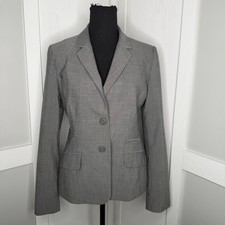 H M Blazer Women Size 8 Gray Pinstripe Two Button Tailored Career Office Jacket