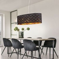 Pendelleuchte HäNgelampe Esstischleuchte Textil 3 Flammig Gold E27 Led H 140 Cm