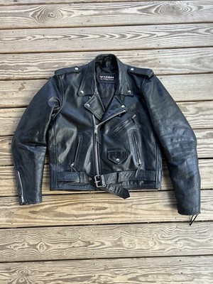 Vintage 80s/90s Wilson s Leather Black Asymmetrical Zip Biker Jacket Size L