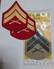 Marine Corps Chevron Patches E4 Corporal Green on Khaki Gold On Red Male NEW 2pr