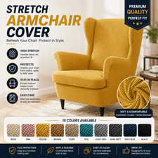 Wing Chair Cover Stretch Wingback Armchair Sofa Slipcover Cushion Protector