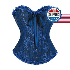 frawirshau Women's Overbust Corset Renaissance Victorian Black Blue 2XL