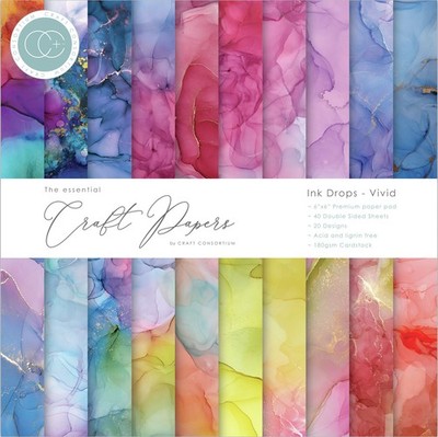Craft Consortium Double-Sided Paper Pad 6''X6'' 40/Pkg-Ink Drops - Vivid, 20 Desig