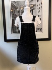True Craft Black Acid Wash Denim Overall Dress Jumper Pinafore Mini Size Small