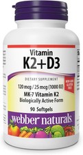 Vitamin K2 MK-7 120 mcg with Vitamin D3 1,000 IU , 90 Softgels, Supports B...