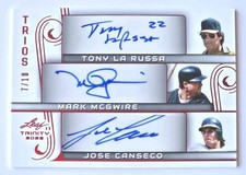 MARK MCGWIRE/JOSE CANSECO/TONY LA RUSSA 7/10 RED TRIOS AUTO 2023 LEAF TRINITY