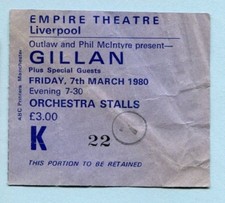 1980 Ian Gillan of Deep Purple concert ticket stub Empire Theatre Liverpool UK