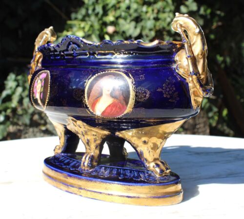 Rare-ALEXANDRA PORCELAIN WORKS COBALT BLUE VASE- BASE-Turn, Austria Jardiniere - Picture 2 of 19