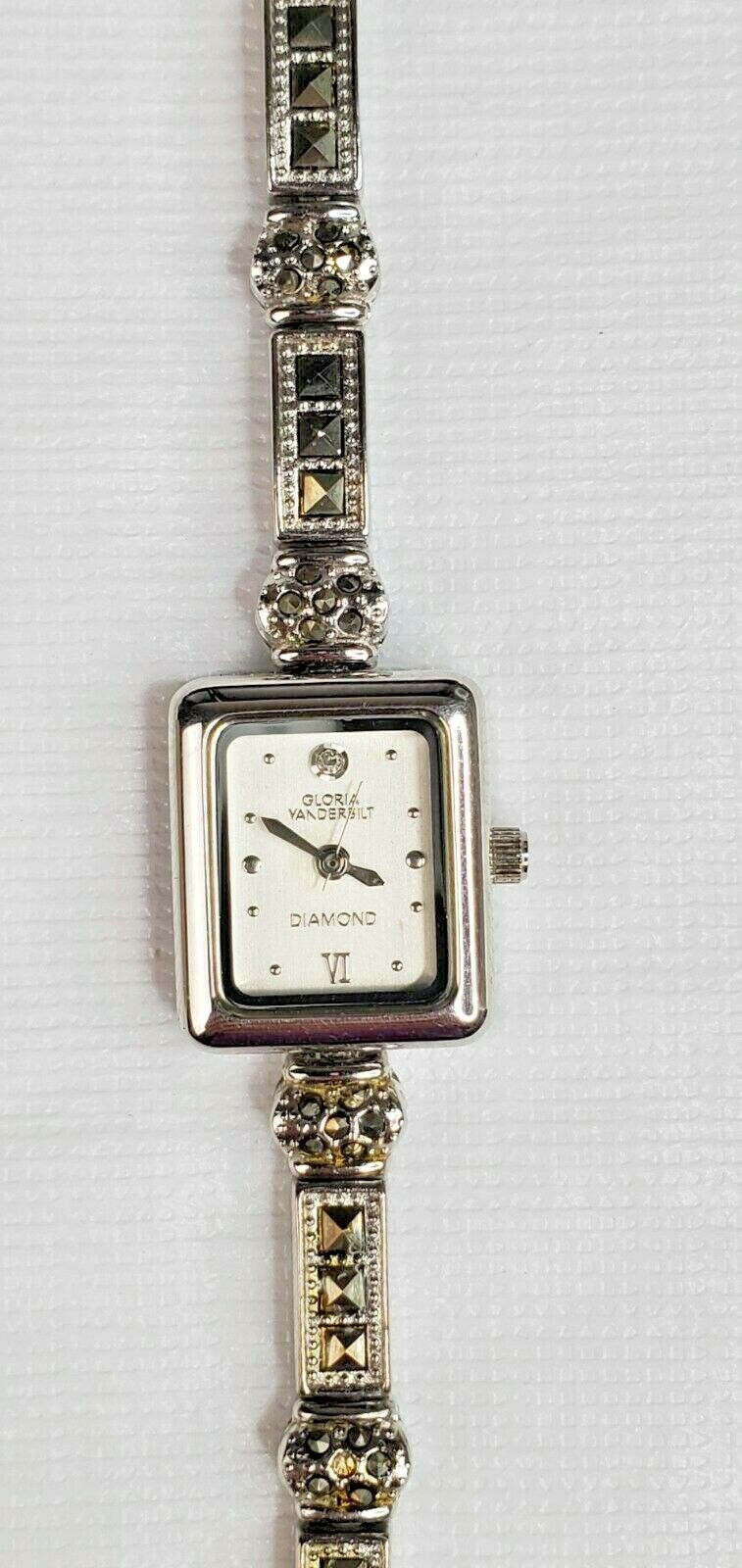 GLORIA VANDERBILT Diamond Silver Tone Marcasite Bracelet Women's Watch 80520GVT