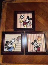 Disney Framed Mickey Mouse Embroidered Fabric Sports 3 Piece Wall Decor