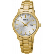 Seiko Quartz 50m Gold Tone Stainless Steel Ladies Watch SUR744P1