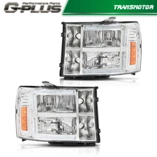 Clear/Chrome LED DRL Headlights Fit For 2007-2013 GMC Sierra 1500 2500 3500HD