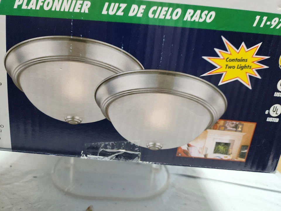 2 Hardware House Flush Mount Ceiling Light Fixture 5" x 13" Satin Nickel 11-9702 - Image 4 of 4