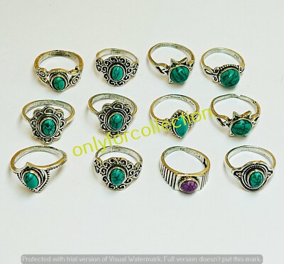 Turquoise Rings 10pcs 925 Sterling Silver Plated Casting Design