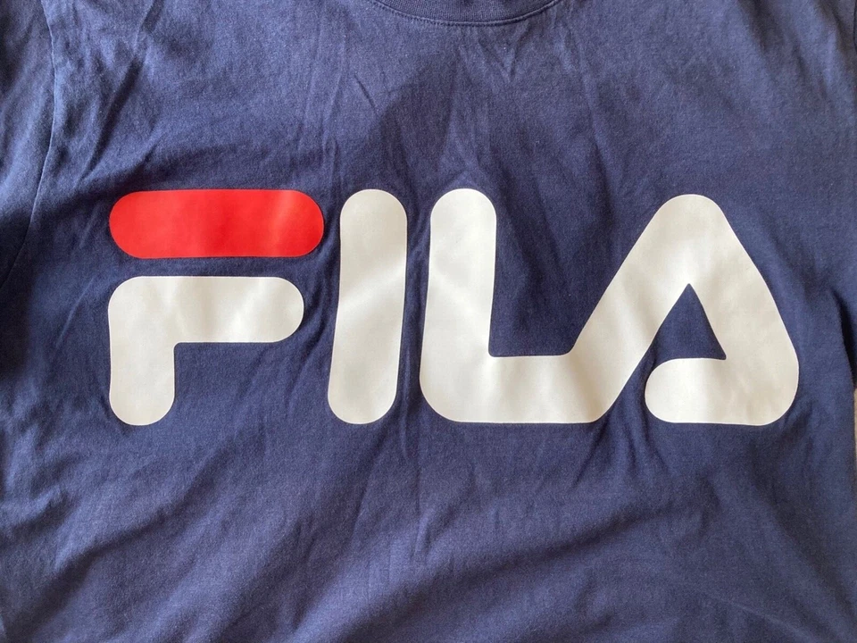 Fila Mens Vintage Large Logo Tee T-Shirt 100% Cotton Navy Size Medium - Image 4 of 4