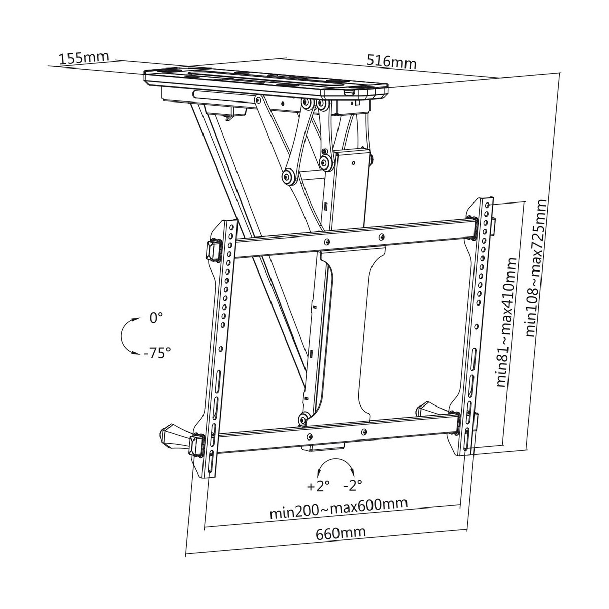 Maclean electric ceiling TV mount TUYA support max VESA 600x400 90st swivel remote (Soffitto, 35 kg, 32 - 75