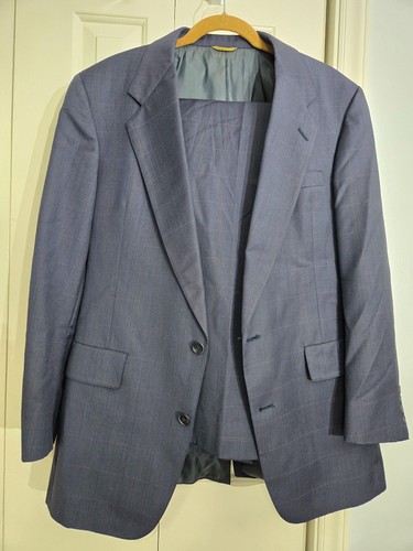 Hart Schaffner & Marx Mens Blue Plaid Suit 2-Piece Jacket & Pants Size 44L Pants