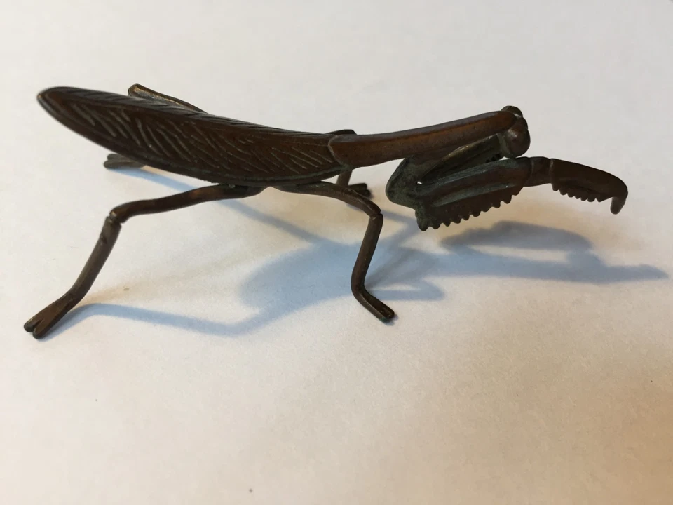 精美:古董,日本/日本铜 Okimono "Netsuke" 祈祷螳螂:真人大小 — 第 3/4 张图片