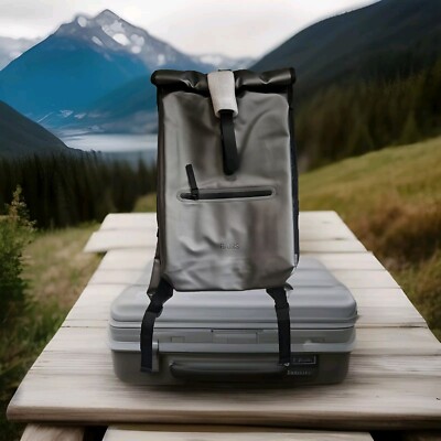 RAINS Rolltop Rucksack Waterproof Backpack Metallic Grey W3 Msrp 140 Nwt