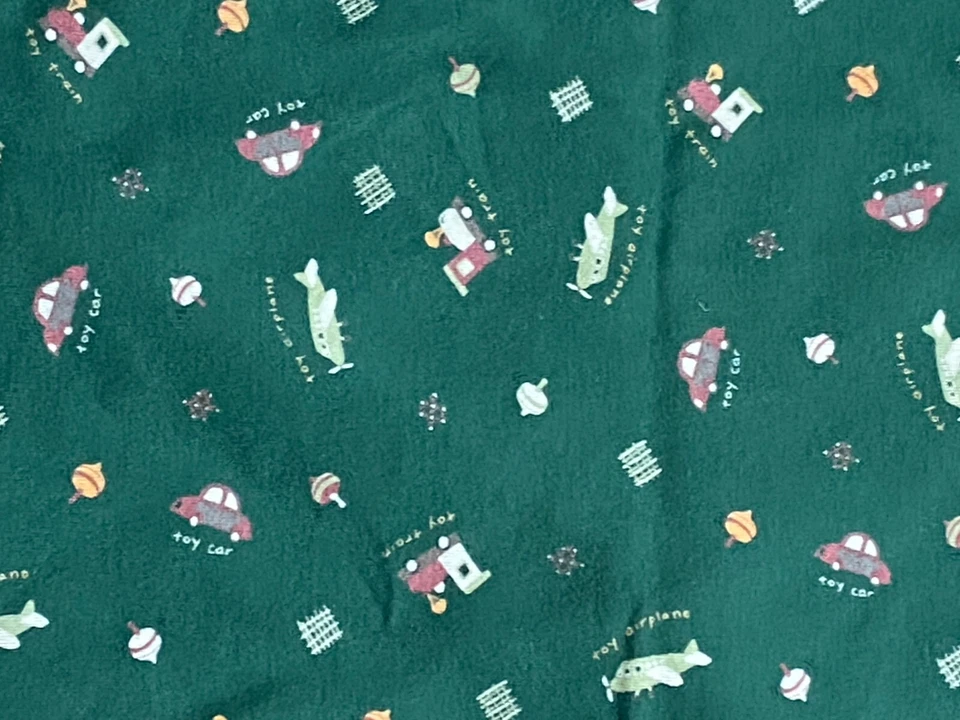 Manta de algodón verde y blanco Gymboree ~ coche de tren de juguete y avión a rayas 2001 Foto 3 de 4