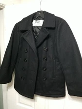 Vintage SCHOTT NYC U.S. Pea coat Sailor Jacket 740N BLACK  Size 12 Women’s