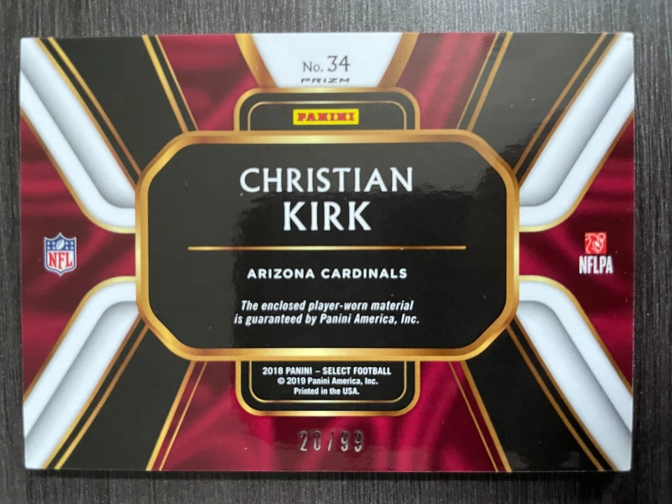 2018 Panini Select Christian Kirk Silver Prizm Rookie Relic Jersey RC serial /99 - Image 2 of 2