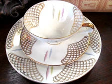 Bavaria Germany tea cup and saucer trio DECO   & gold gilt teacup German 1950s