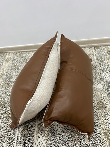 Genuine Leather Fabric Double Sided Pillow Cover Black Brown Lumbar Cushion Case - Picture 26 of 28