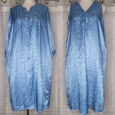 Vintage National Blue Floral Satin Burnout Peignoir Robe  Nightgown Set Medium