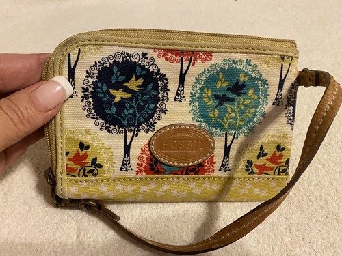 Fosssil Purse Wristlet Wallet Yellow Trees Birds - Picture 4 of 5