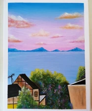 Acrylic Painting Village Sea View Landscape Nature