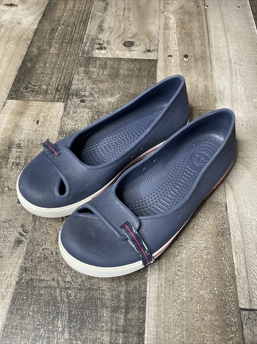 Crocs Crocband Sporty Ballet Flats Shoes Womens Size 7 Navy Blue White Red