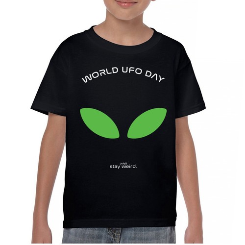 Alien Eyes Youth T-shirt Fun Space Saucer July 2 World UFO Day Stay Weird Kids