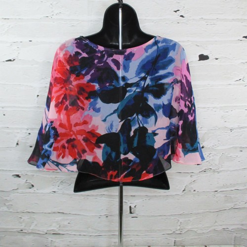 Donna Ricco Womens Size XS (2) Sheer Abstract Floral Poncho Overlay Blouse Multi - Picture 3 of 6