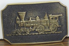 BTS Solid Brass Belt Buckle - Railroad Steam Engine Train Locomotive - 1978 Vtg