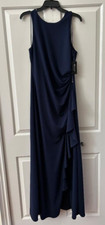 Alex and Eve Ruffled Slit-Front Gown Navy Dress Size 14 Style J160306 Wedding