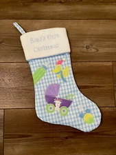 Baby Boy's Embroidered First Christmas 16" Stocking