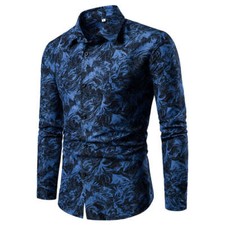 Autumn and Winter Mens Shirt Printed Casual Long Sleeved Shirt Slim Fit Male Soc