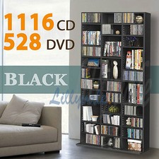 Black Storage Shelf Rack Unit Free Standing Bookcase Video Games 1116 CD/528 DVD