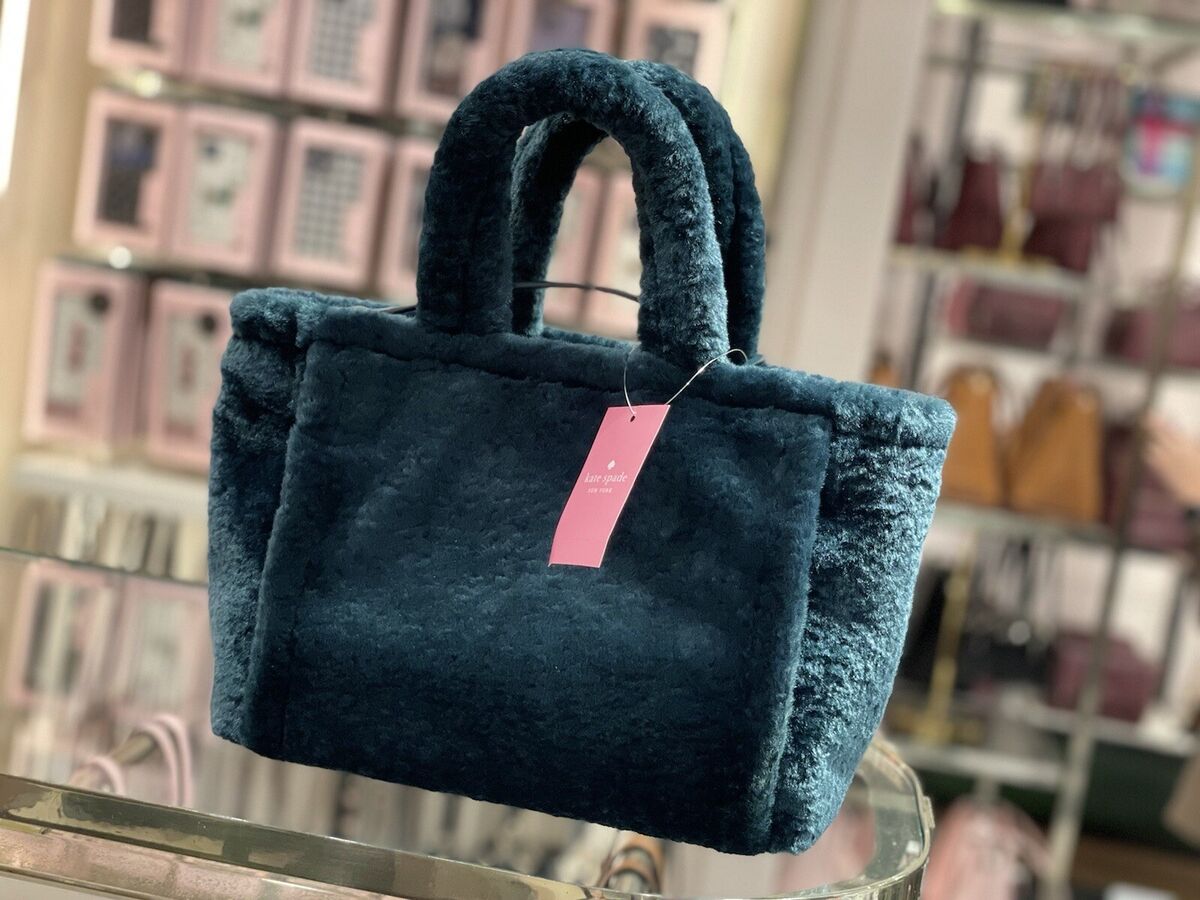 KATE SPADE LARGE ELLA FAUX SHEARLING TOTE IN PEACOCK NWT