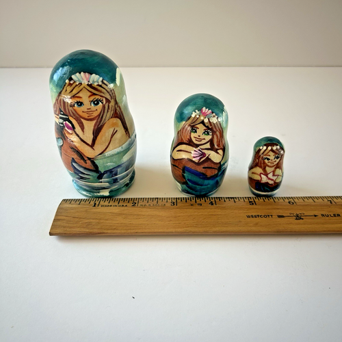 Sirena Russian Matreshka Nesting Dolls Set di 3 decorazioni mare costiero G. DeBrekht - Foto 13 di 14
