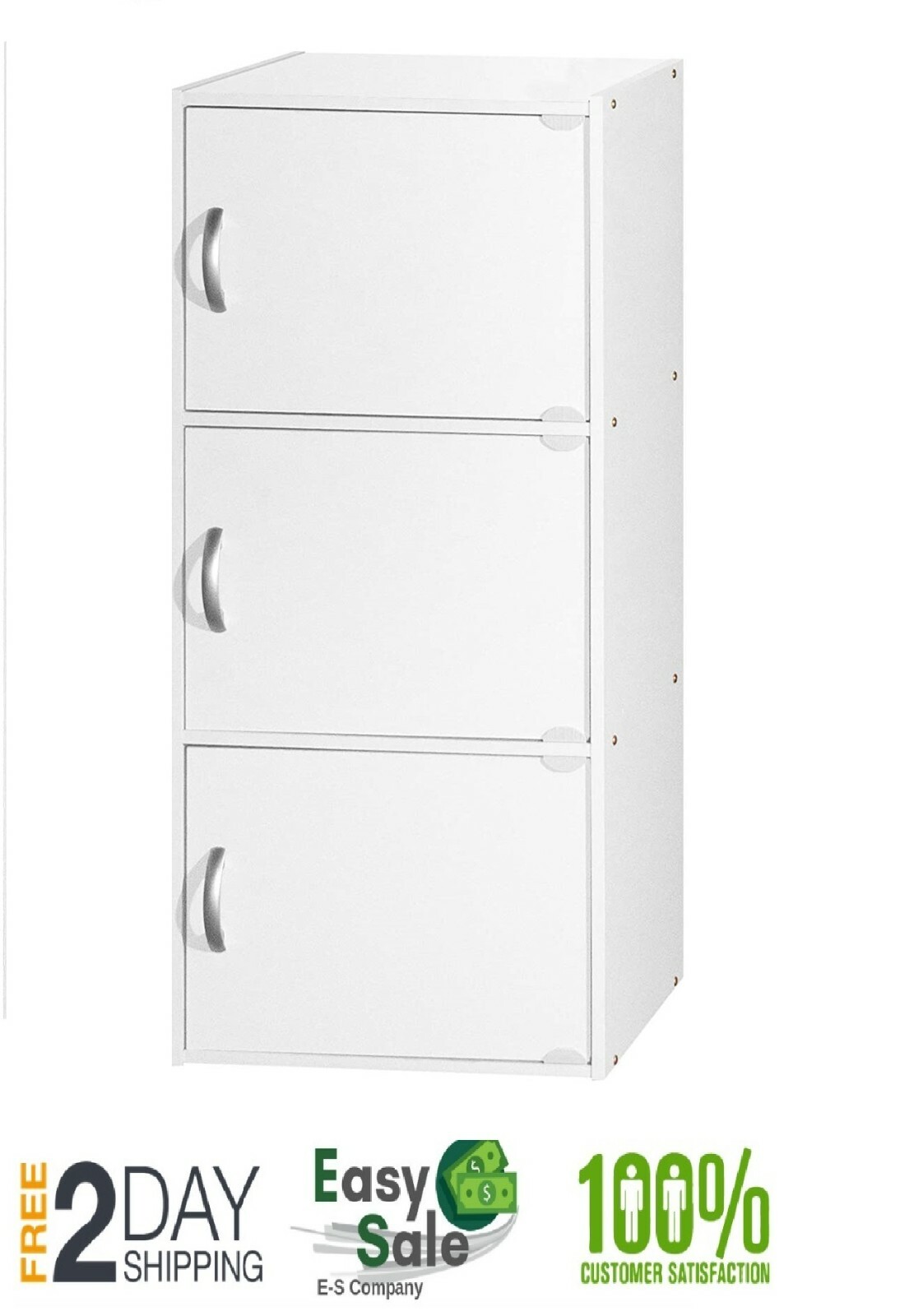 White 3-Door Storage Cabinet for Pantry, Closet, or Books-image