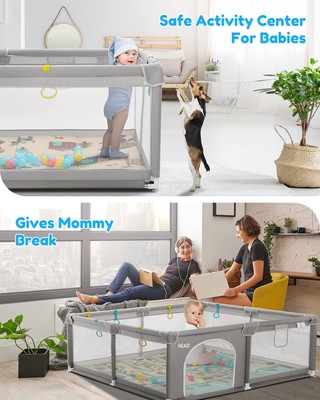 Box Pieghevole Per Bambini Heyo.Ja | 120x120x68 Cm | Grigio Freddo | Con Cancello | Portatile Per Interno/Esterno - Foto 12