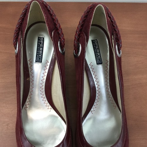 SPERRY TOP SIDERS Burgundy Suede Leather Slip On Wedge Heels Women's Size 10 M - Picture 8 of 12